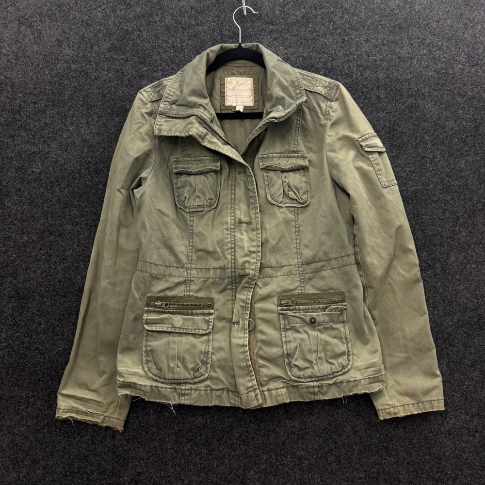 American Eagle Vintage Y2K Military Field Jacket Olive Green Utility Coat Large